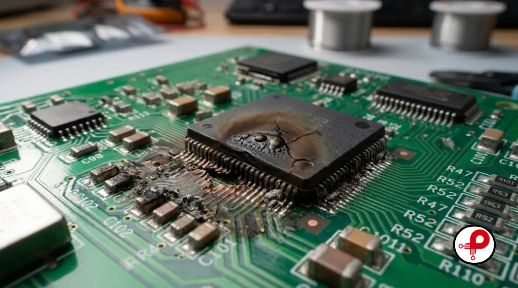 damaged circuit board illustrating common electronic product design mistakes