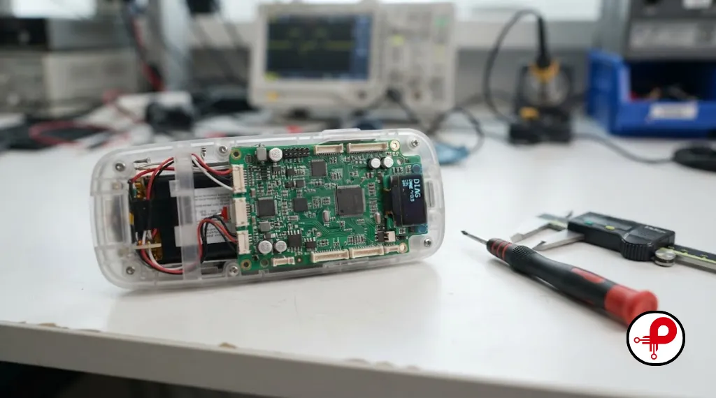 medical device development prototype on engineering workbench