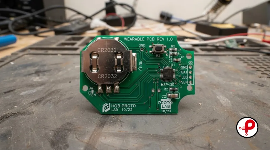 wearable technology development bare PCB with copper traces top view