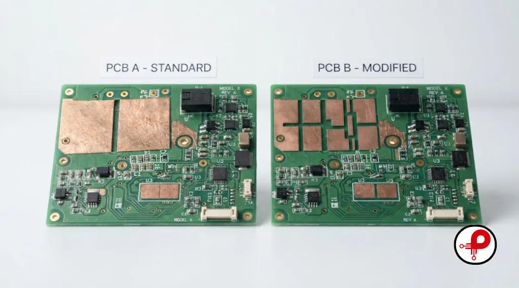 Two PCB revisions compared side by side in an EMI EMC PCB design case study