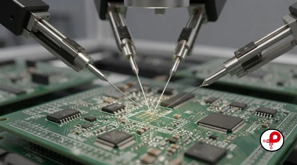 pcb testing equipment flying probe needles close up