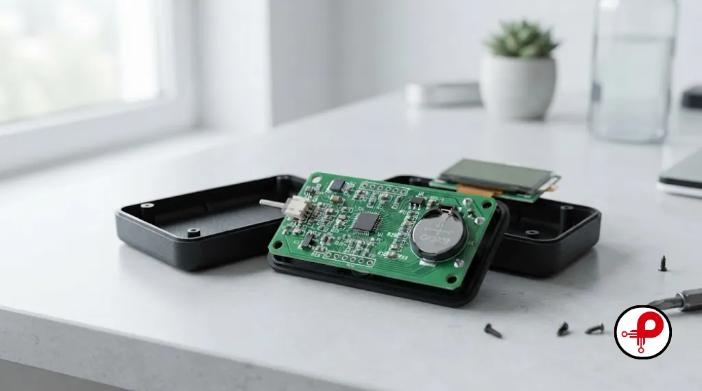 Disassembled electronic device showing a real-world PCB design example