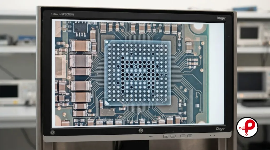pcb testing and inspection x-ray image showing bga solder voids