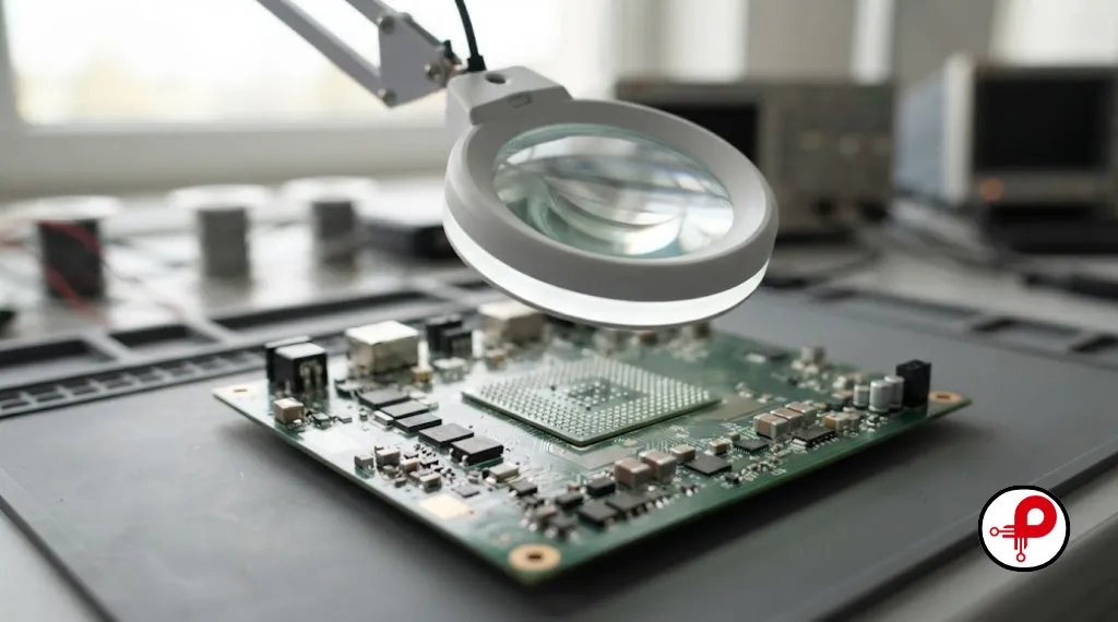 pcb inspection services workbench with magnifying lamp