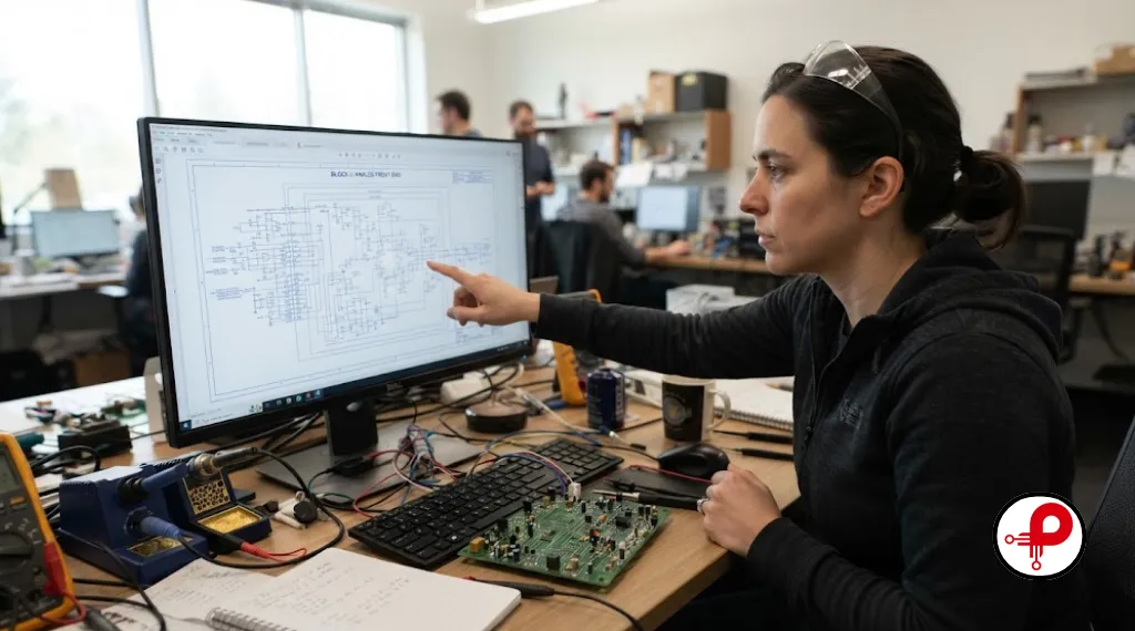 Engineer following electronic component selection guidelines while reviewing a schematic