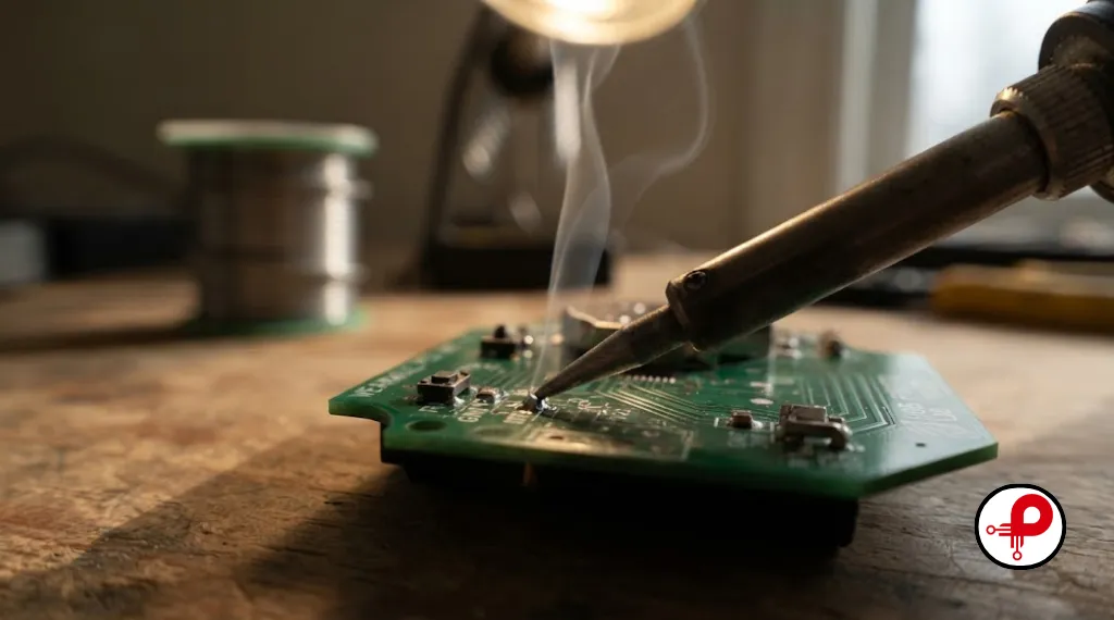 development of wearable technology soldering PCB joint close up