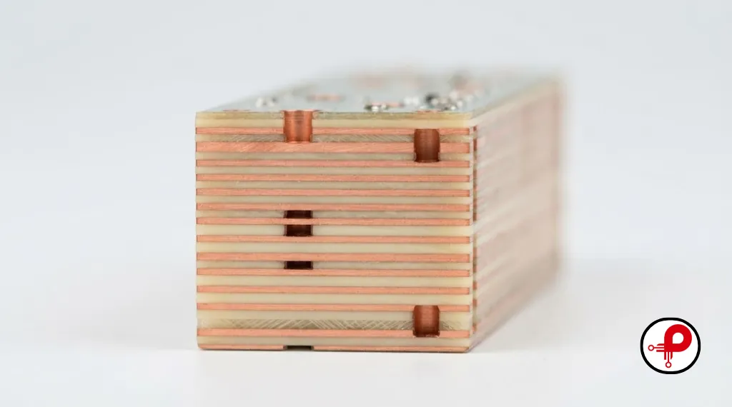 PCB stack up design cross section showing copper and dielectric layers for signal integrity
