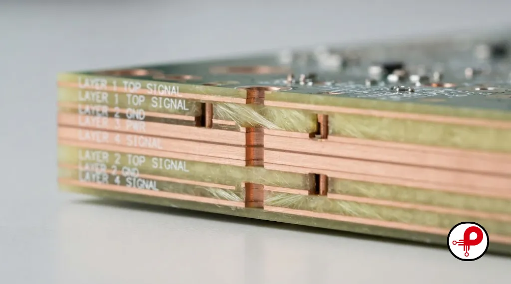 Cross-section of a multilayer PCB stack-up used in high-speed PCB design rules