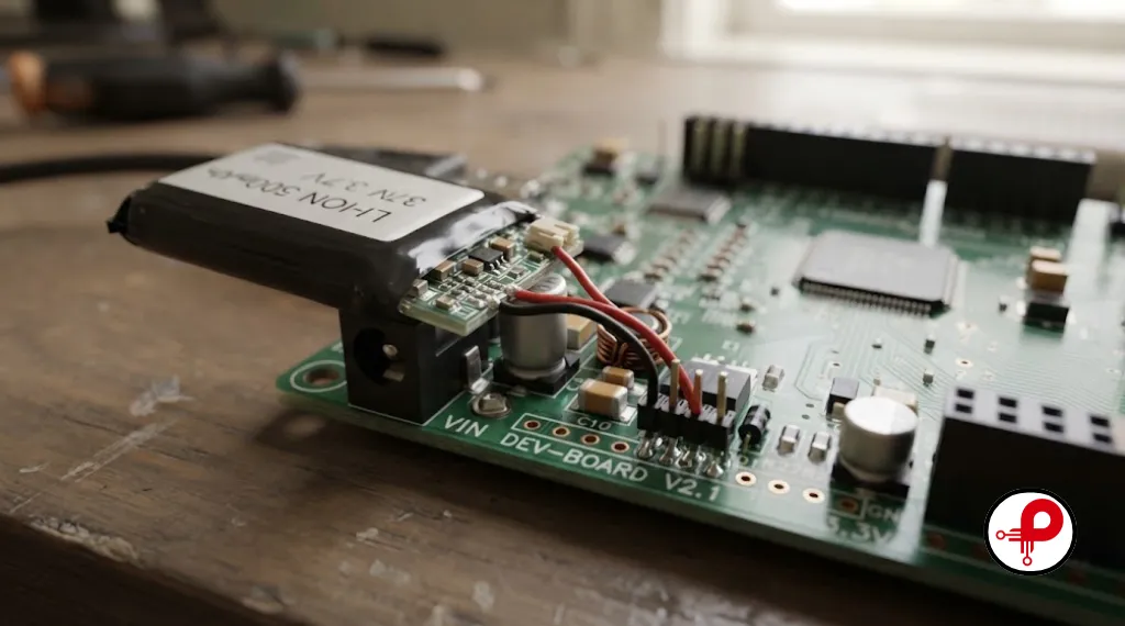 Lithium battery connected to embedded device power circuit