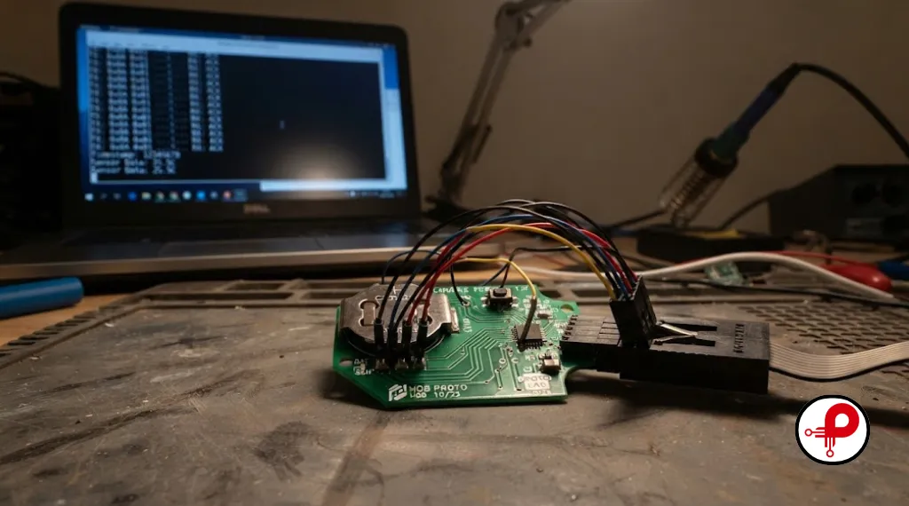 AI wearable technology prototype connected to logic analyzer