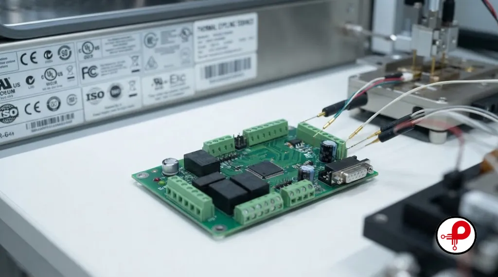 PCB undergoing certification and compliance testing