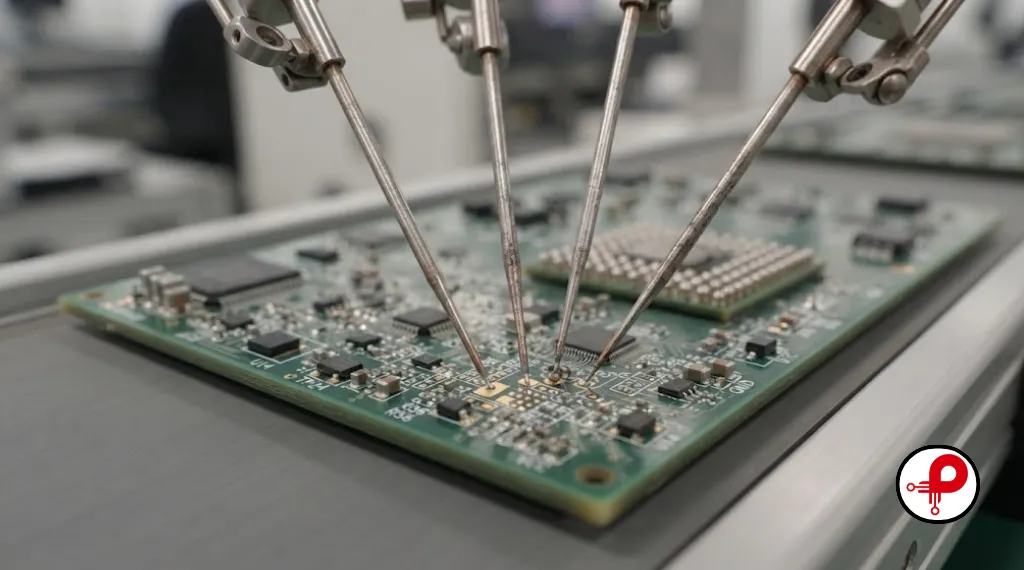 pcb testing and inspection process flying probe tester on assembly line