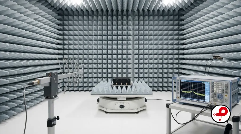 Anechoic chamber setup used for compliance testing in EMI EMC PCB design