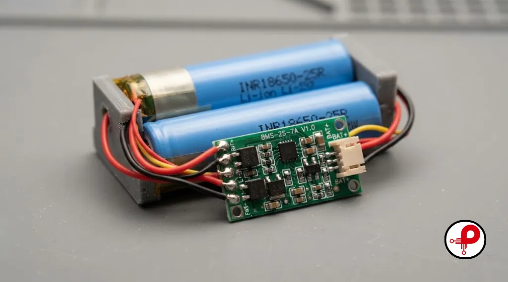 close up of lithium battery pack with protection circuit for IoT device