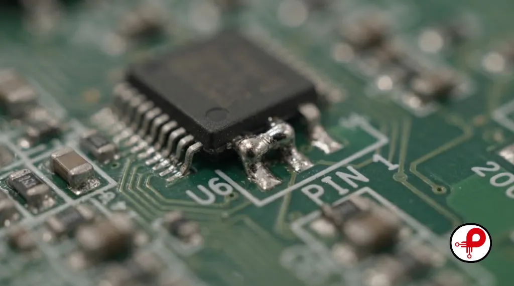 pcb defect detection macro photo of solder bridge