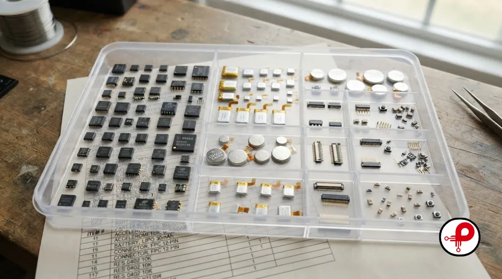 wearable prototyping component tray and bill of materials sheet