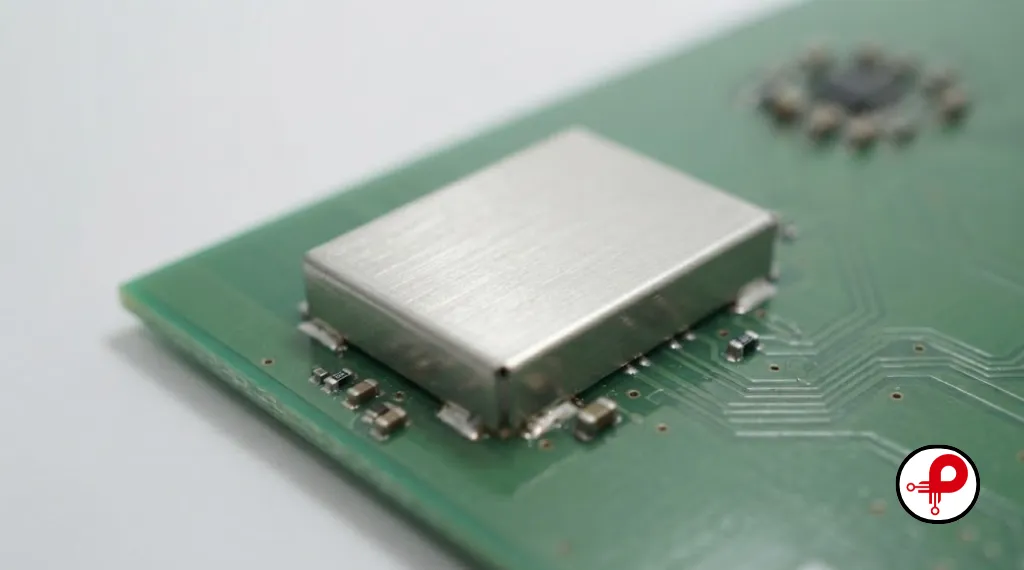 EMI reduction in PCB layout using a metal shielding can over sensitive circuit section