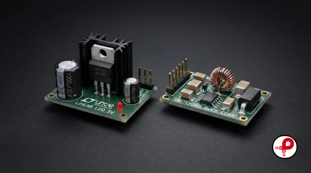 Linear and switching Power Supply for Embedded Systems components side by side