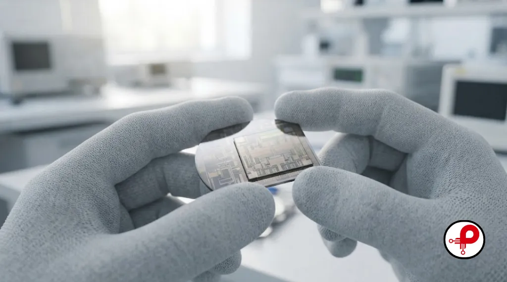 Close-up of a silicon wafer used in low power VLSI circuit design and low power integrated circuit design