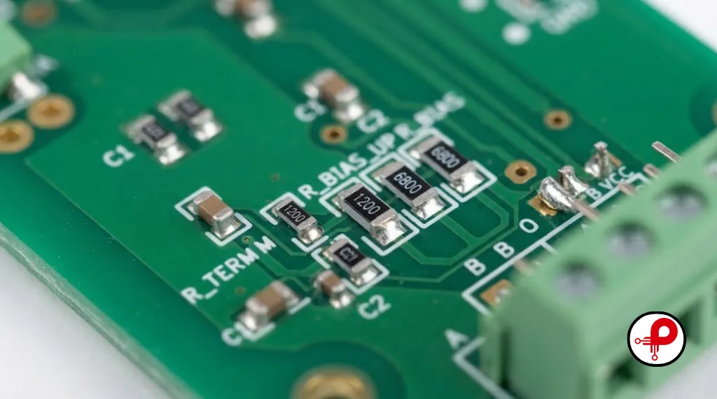 RS485 circuit design termination and biasing resistors on a circuit board