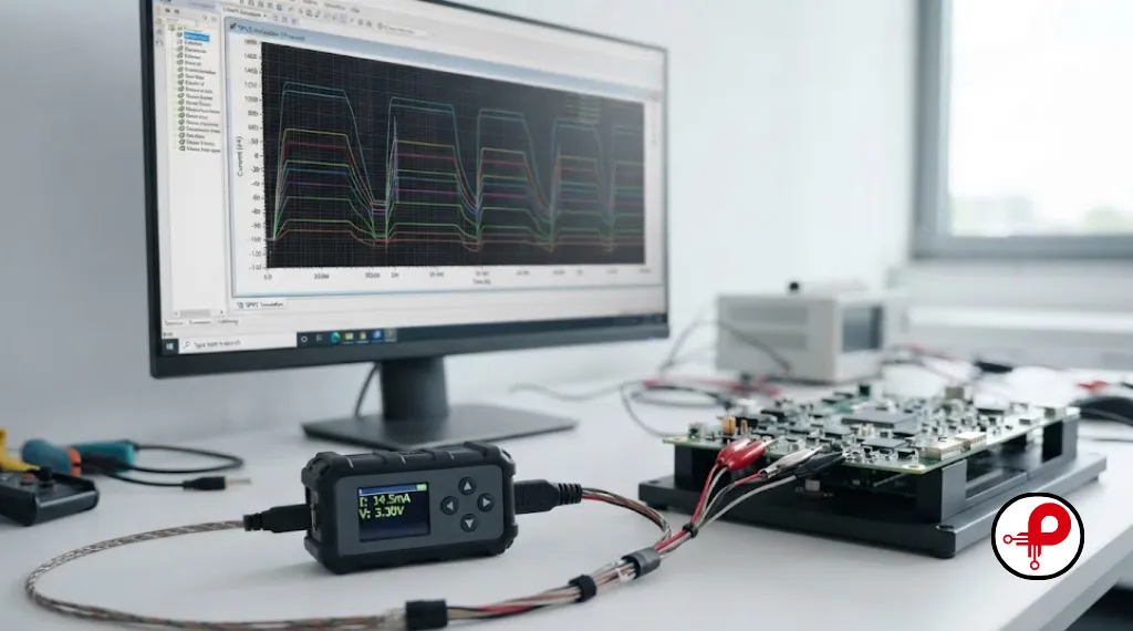 Engineer validating low power circuit design optimization techniques using SPICE simulation and a power profiler