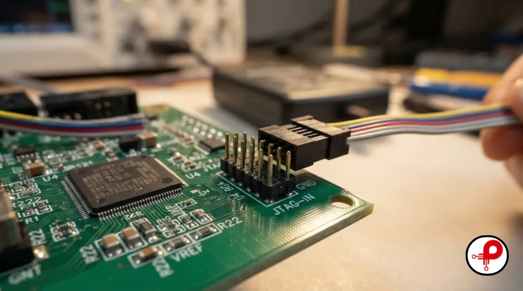 JTAG header connected on a dense board, a key technique in PCB design for testability for BGA parts