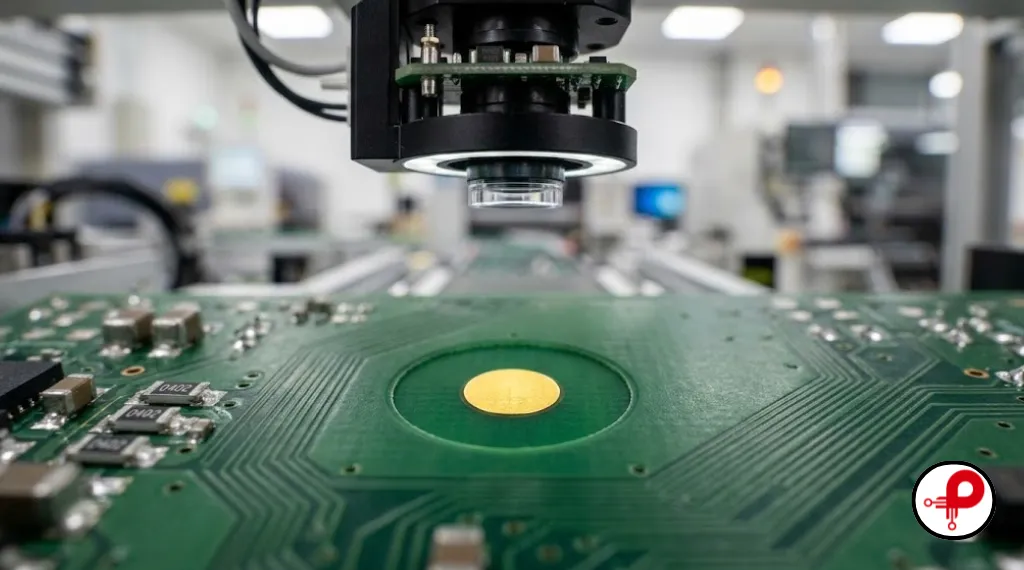 Close view of a PCB fiducial mark used in PCB Fiducials Design for machine vision alignment