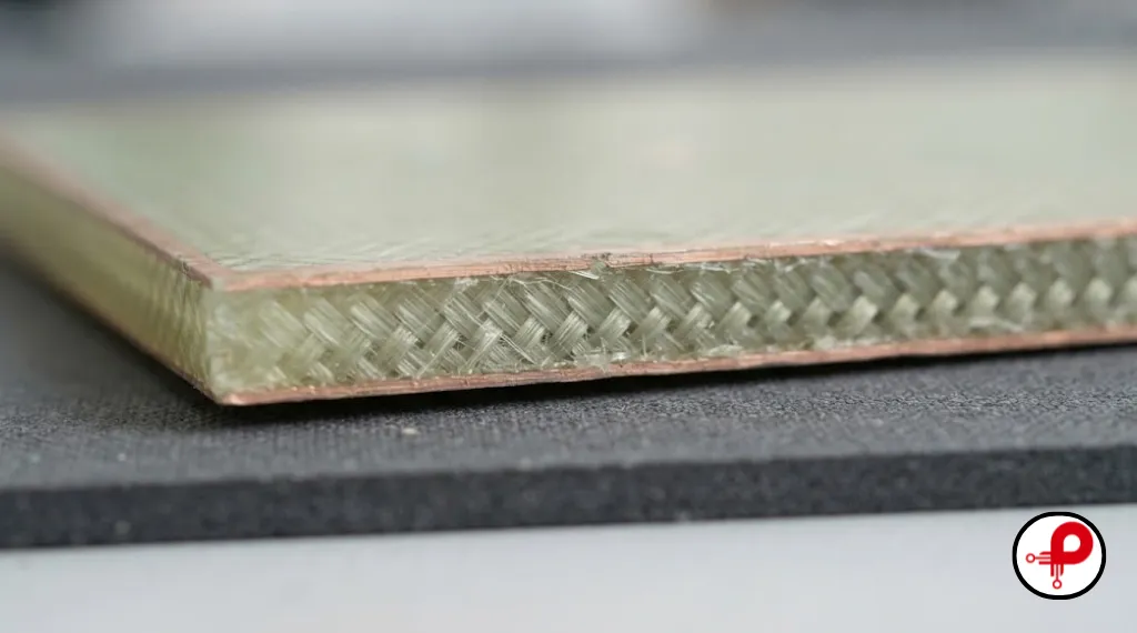 What is FR4 PCB material: woven fiberglass and epoxy layers inside an FR4 circuit board