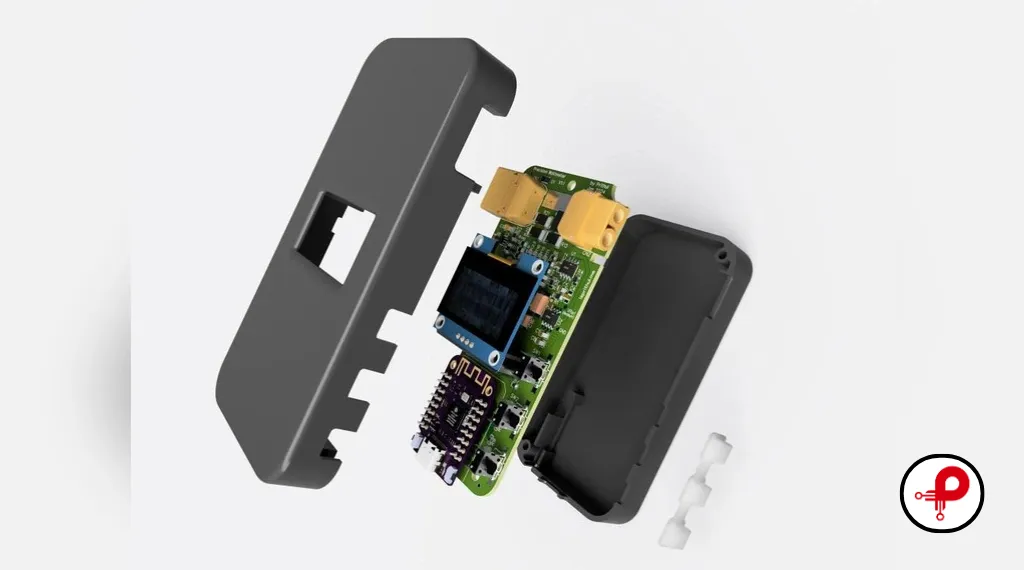 Electronic prototype components including PCB, sensors, battery, and enclosure