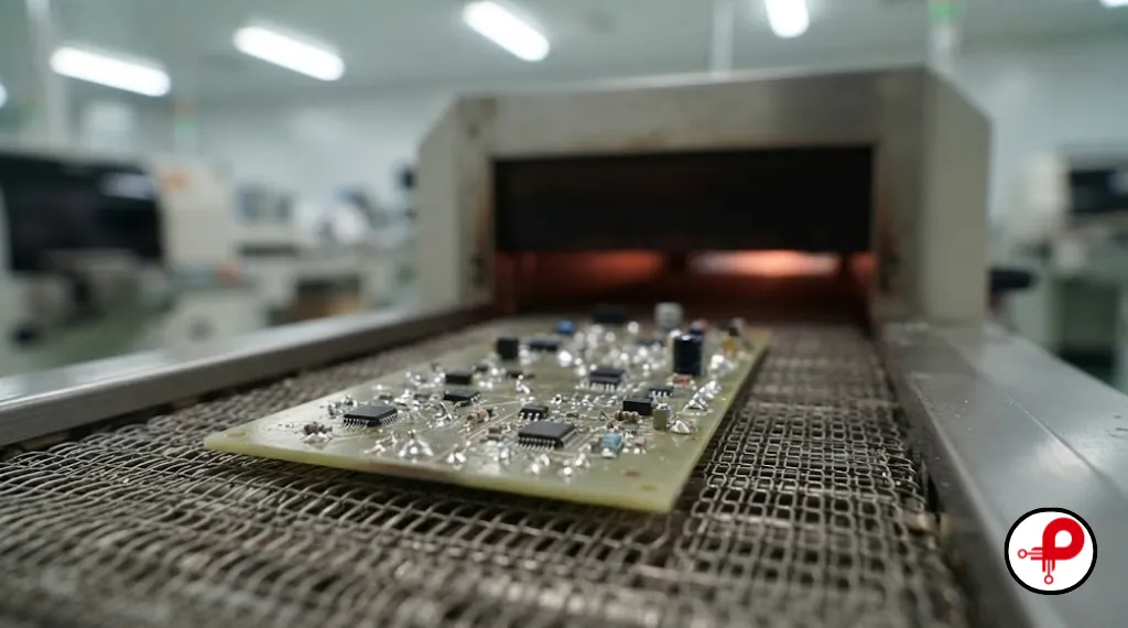 Thermal FR4 PCB material properties tested as an FR4 board leaves a reflow soldering oven