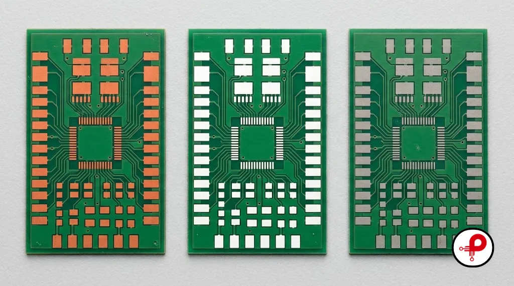 PCB surface finish types OSP, immersion silver and immersion tin pads