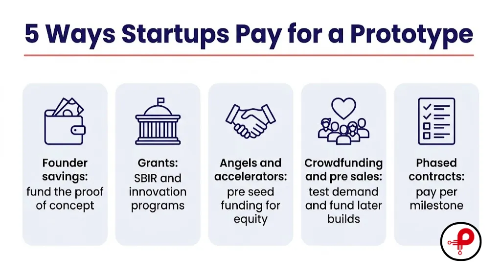 Prototype cost for startups funding options from savings and grants to crowdfunding