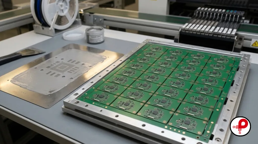 Panelized PCB with rail fiducials, tooling holes and solder paste stencil in PCB Fiducials Design