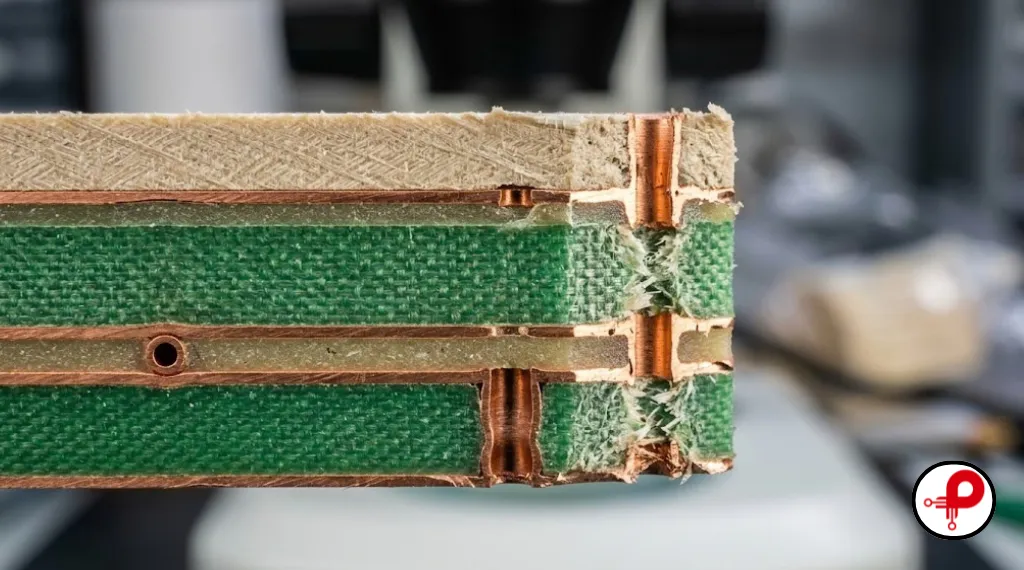Rogers PCB hybrid stackup cross section with FR4 layers