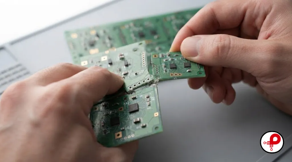 Hands separating a board along PCB panelization mouse bites by hand